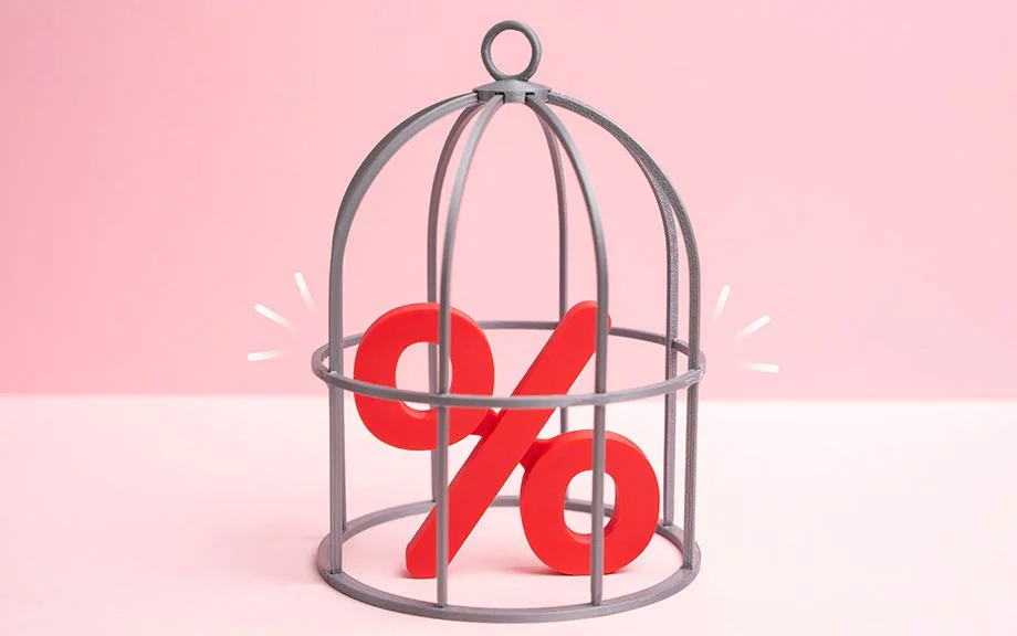 Illustration of a percent sign inside a bird cage.