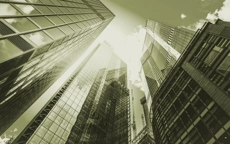 Decorative image: View of high rise glass building and dark steel in London