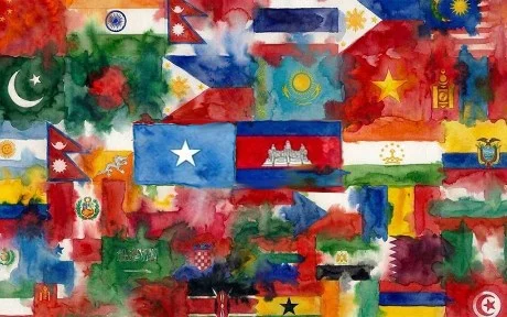 Ai generated decorative image of flags of emerging markets done in the style of watercolor.