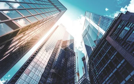 Decorative image: View of high rise glass building and dark steel in London