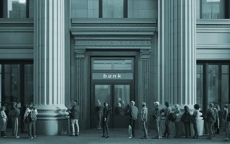 People queuing in front of the bank door - AI Generated