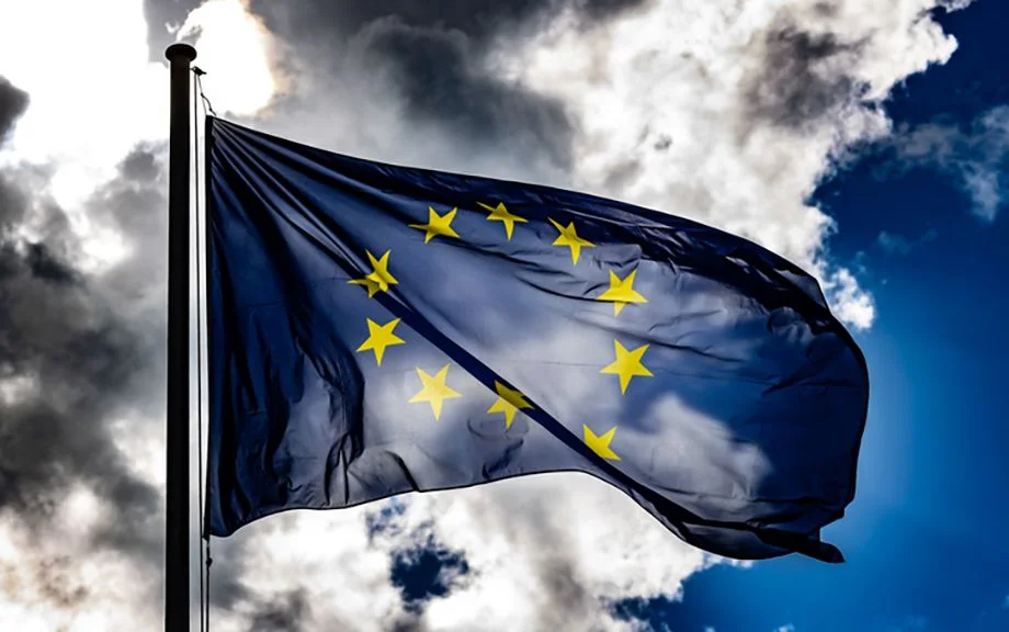 EU-flag with dramatic sky