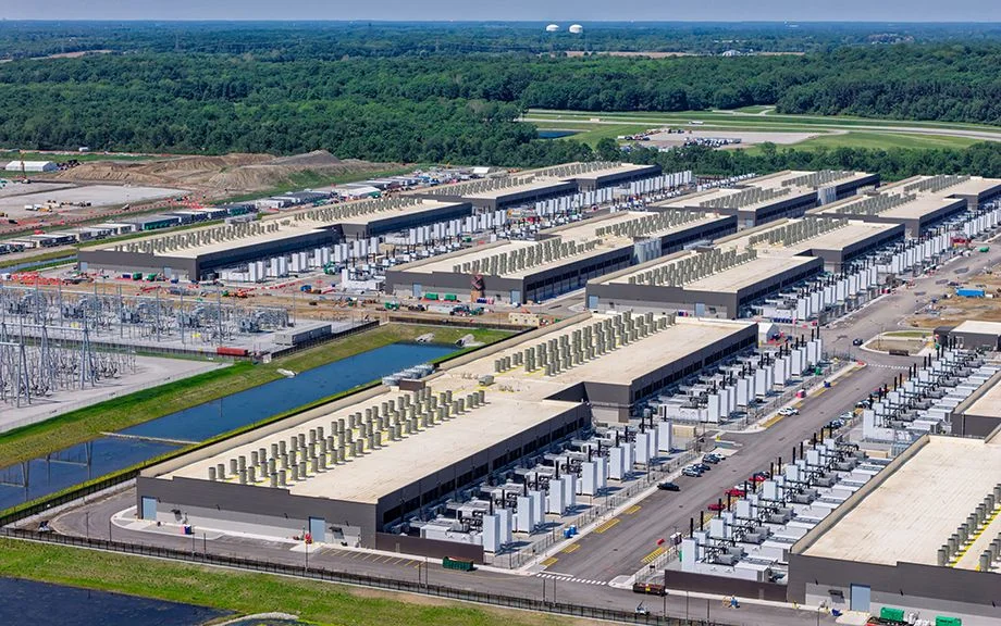 photo of construction of a large sprawling data center for artificial intelligence