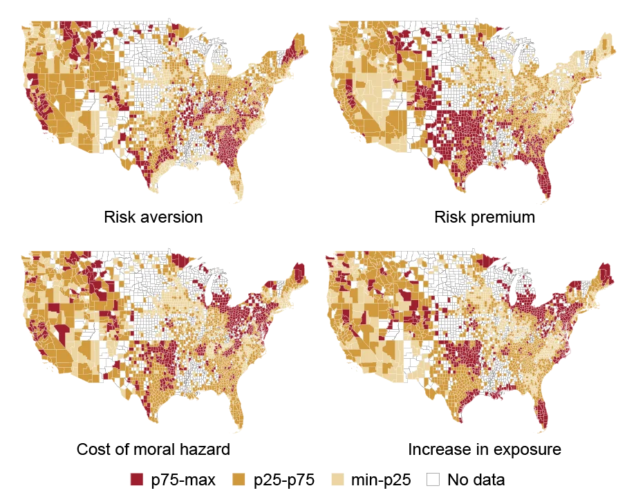 Maps showing risk characteristics by county across the U.S.
