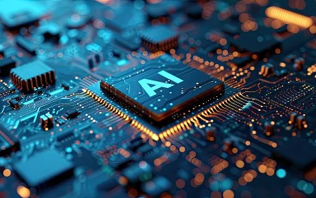 Detailed Close-up of an AI Chip on a Circuit Board